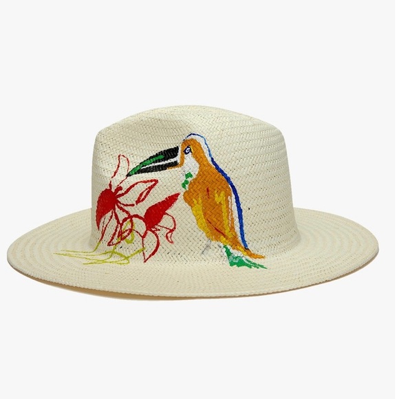 Onia Rosa Panama Hat-Toucan & Flower NWT - Picture 1 of 4